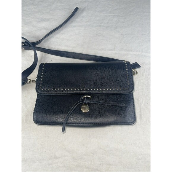 GUSSACI Handbags - Gussaci Black Crossbody Bag Studded Flap Purse Knot Charm Vegan Leather Medium